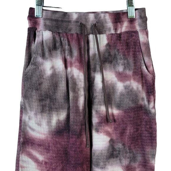 SO Lounge Life Pants Pink XS Tie Dye PJ Long Jogger Pull On Waffle Sweatpants - Picture 2 of 7